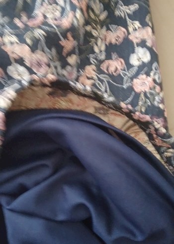 Lacivert Çiçek Desenli Astarlı Midi Elbise - Görsel 9