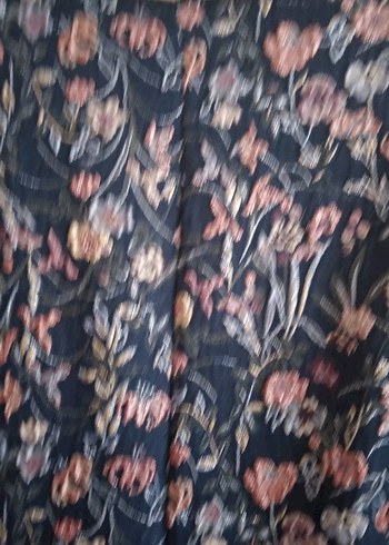 Lacivert Çiçek Desenli Astarlı Midi Elbise - Görsel 6