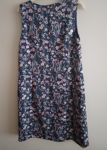 Lacivert Çiçek Desenli Astarlı Midi Elbise - Görsel 4