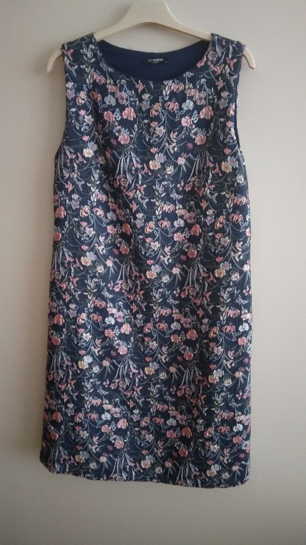 Lacivert Çiçek Desenli Astarlı Midi Elbise - Görsel 2