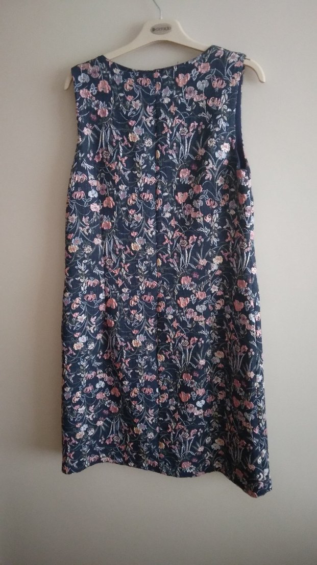 Lacivert Çiçek Desenli Astarlı Midi Elbise - Görsel 5