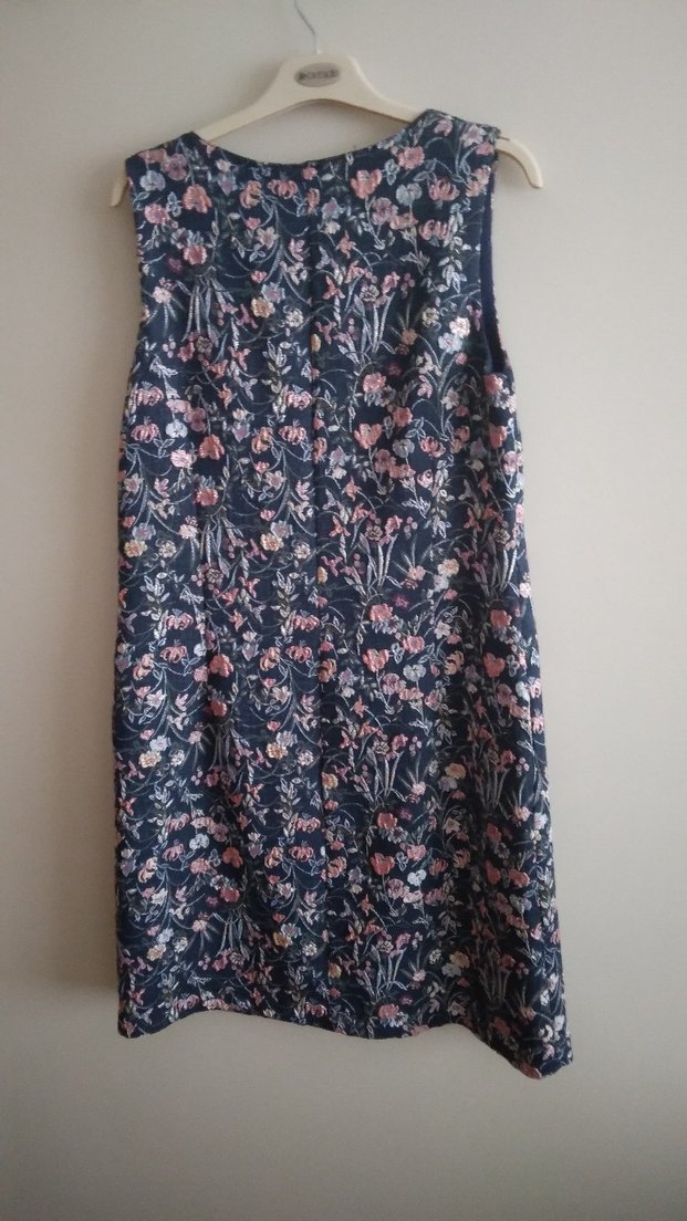 Lacivert Çiçek Desenli Astarlı Midi Elbise - Görsel 4