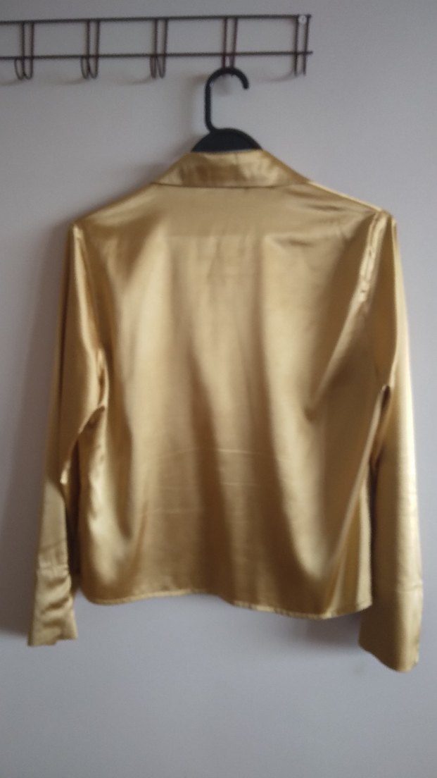 Saten Parlak Altın Rengi Kadın Bluz Gömlek - Görsel 4
