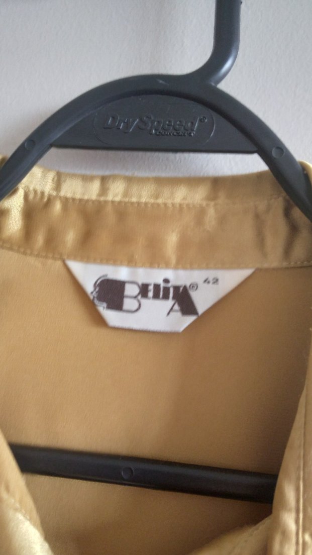 Saten Parlak Altın Rengi Kadın Bluz Gömlek - Görsel 3