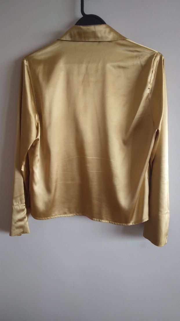 Saten Parlak Altın Rengi Kadın Bluz Gömlek - Görsel 5