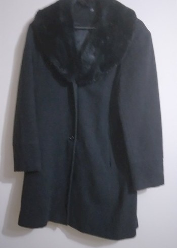 Kadın Siyah Peluş Yakalı Manto - Görsel 4