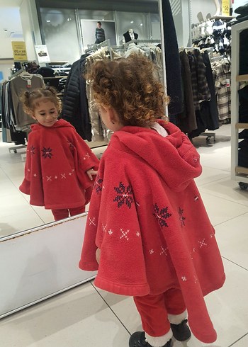 Kız Çocuk Kırmızı Nakışlı Poncho - Görsel 2