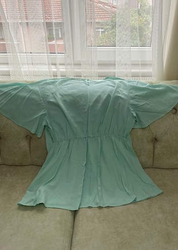 Turkuaz V Yaka Kısa Kollu Salaş  hamile Bluz - Görsel 3