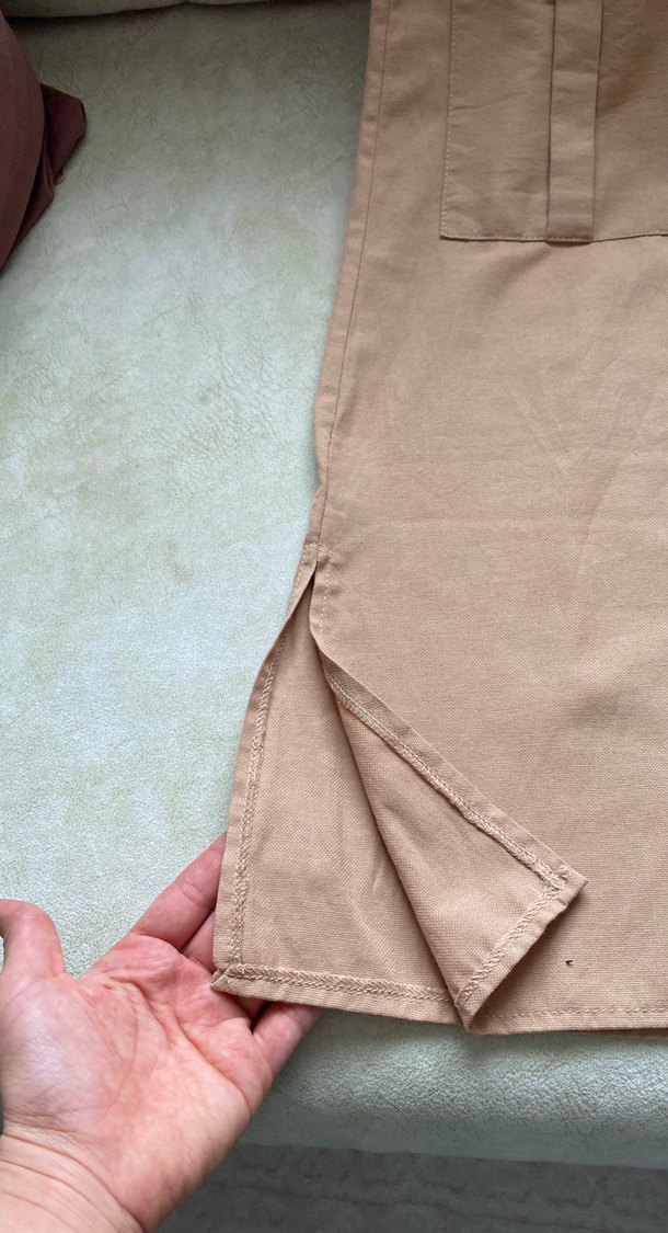 Bej Keten Düğmeli Hamile Tunik - Görsel 2