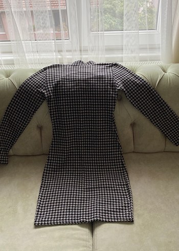 Uzun Kollu Gri Kareli Triko Elbise - Görsel 4