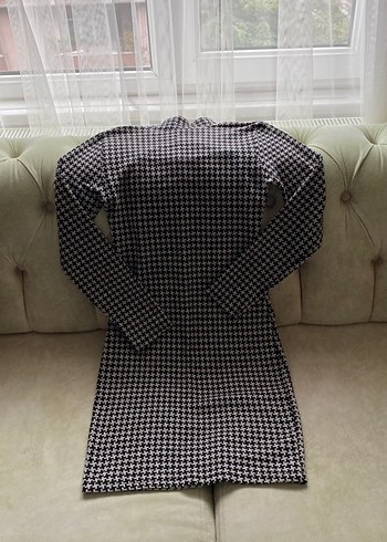 Uzun Kollu Gri Kareli Triko Elbise - Görsel 5