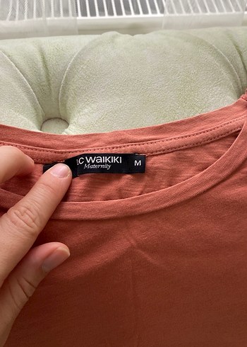 Kısa Kollu Kiremit rengi Keten Bluz hamile bluzu - Görsel 2