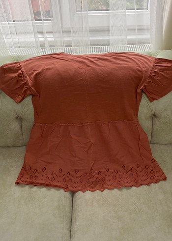 Kısa Kollu Kiremit rengi Keten Bluz hamile bluzu - Görsel 3