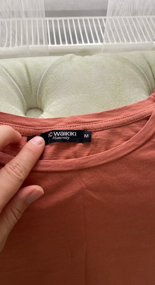 Kısa Kollu Kiremit rengi Keten Bluz hamile bluzu - Görsel 2