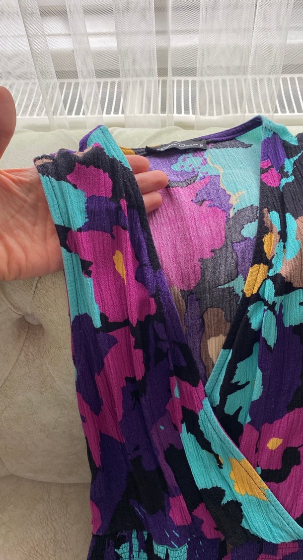 Bohem Mor Desenli Uzun Drapeli Elbise - Görsel 3