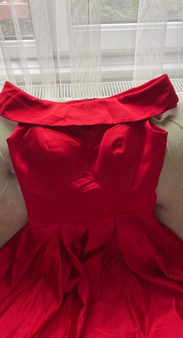 Kırmızı Drapeli Uzun Abiye Elbise - Görsel 2