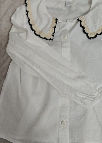 Nakışlı, kısa kollu beyaz gömlek - Görsel 3