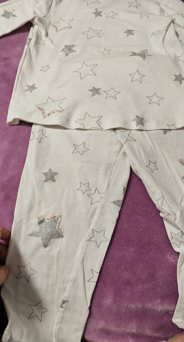 Kız Çocuk Nakışlı Beyaz Pijama Takımı - Görsel 3