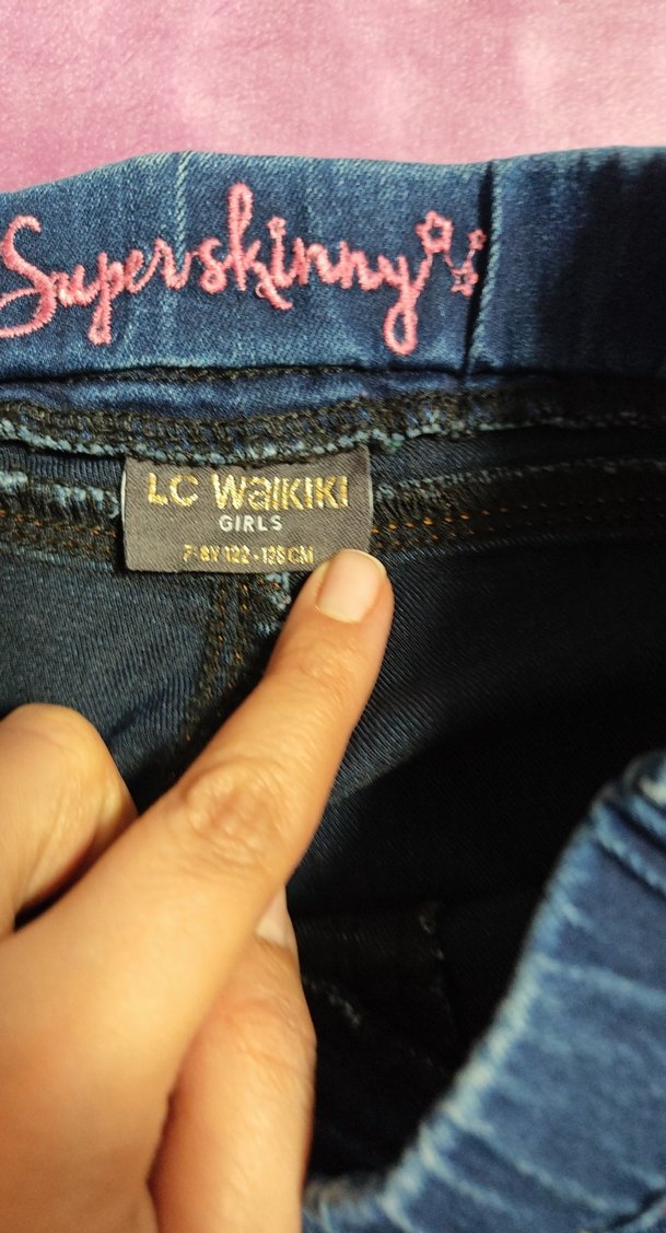 Kız Çocuk Elastik Bel Koyu Mavi Kot Pantolon - Görsel 4