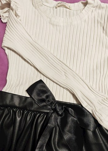 Kız Çocuk Beyaz Üst Siyah Etekli Elbise - Görsel 4