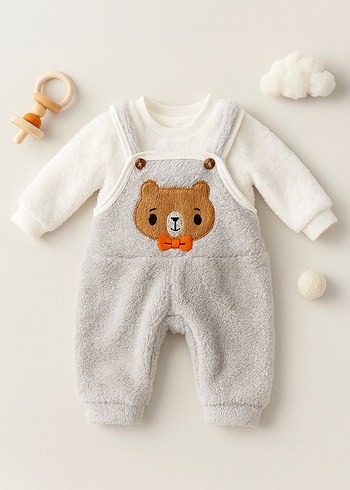 Nakışlı Ayıcık Detaylı versoftlu  Bebek Tulumu - Görsel 3