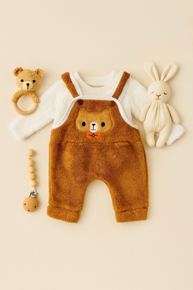 Nakışlı Ayıcık Detaylı versoftlu  Bebek Tulumu - Görsel 5