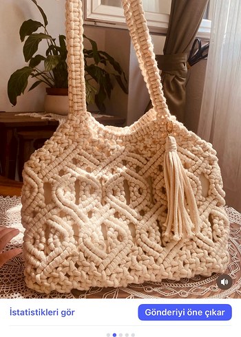 Nakışlı Beyaz Örgü Kadın Çanta - Görsel 2