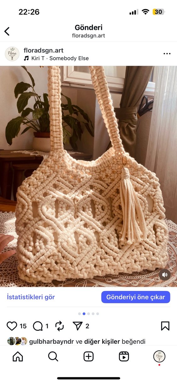 Nakışlı Beyaz Örgü Kadın Çanta - Görsel 2