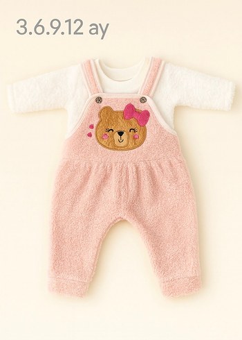 Pembe Nakışlı Örgü Bebek Tulum - Görsel 5