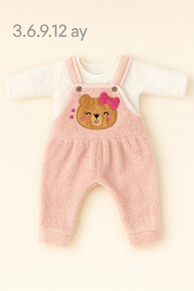 Pembe Nakışlı Örgü Bebek Tulum - Görsel 5