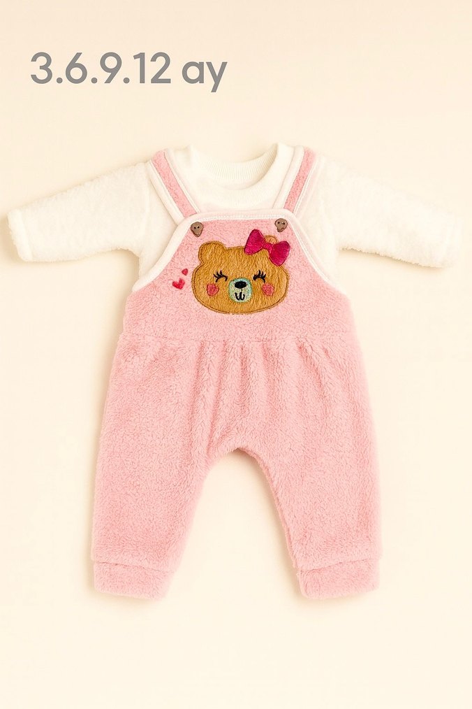 Pembe Nakışlı Örgü Bebek Tulum - Görsel 3