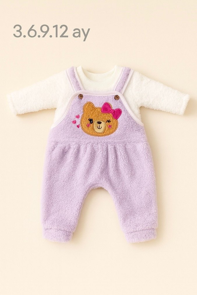 Pembe Nakışlı Örgü Bebek Tulum - Görsel 4