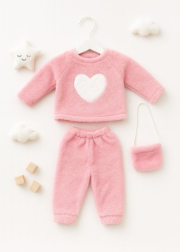 Kırmızı Kalpli Örgü Bebek Kız Takımı - Görsel 4