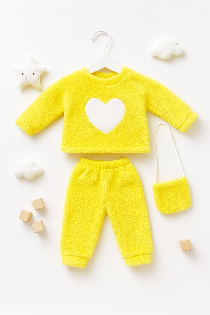 Kırmızı Kalpli Örgü Bebek Kız Takımı - Görsel 2