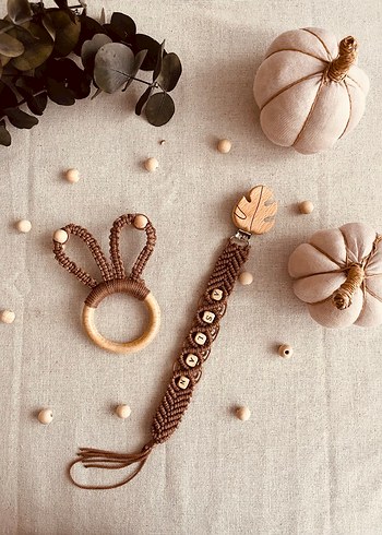 Kahverengi Makrome Diş Kaşıyıcı ve Emzik Askısı - Görsel 4