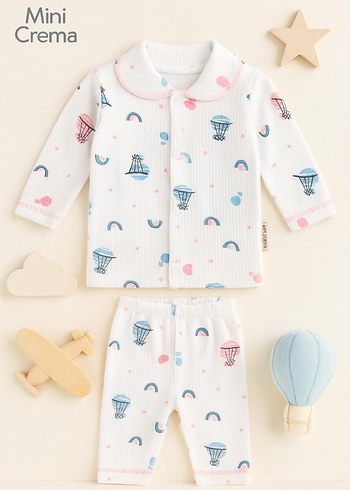 Renkli Baskılı Beyaz Bebek Takımı - Görsel 2