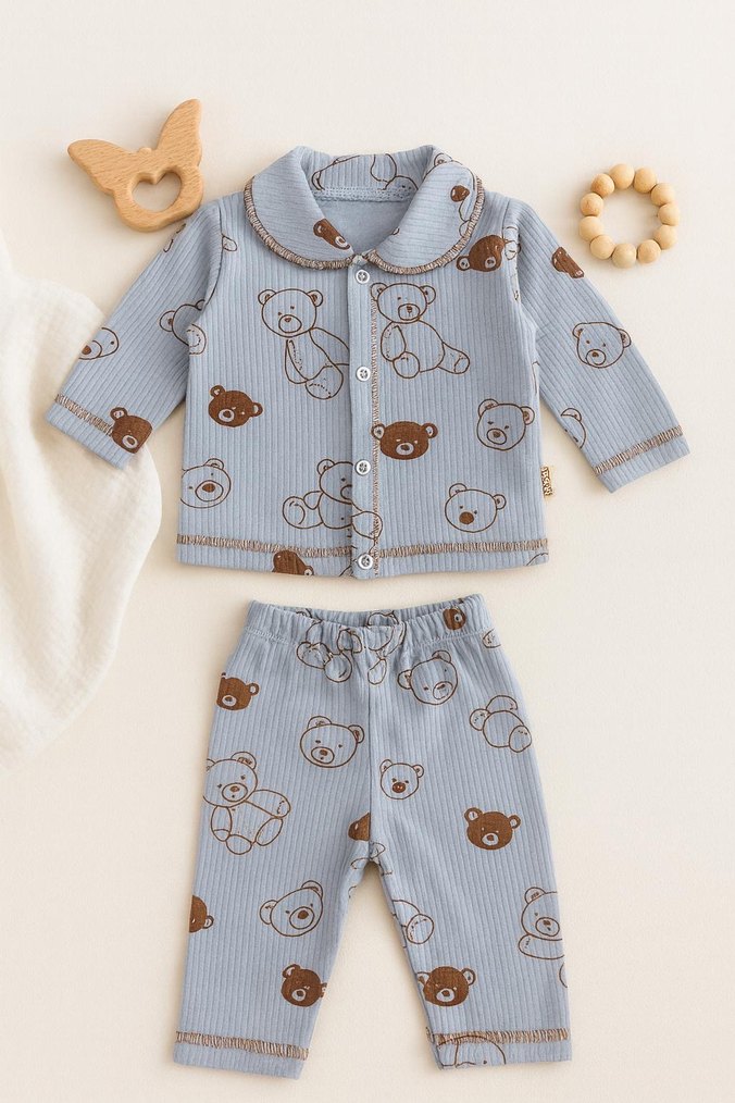 Renkli Baskılı Beyaz Bebek Takımı - Görsel 5