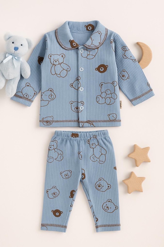 Renkli Baskılı Beyaz Bebek Takımı - Görsel 3