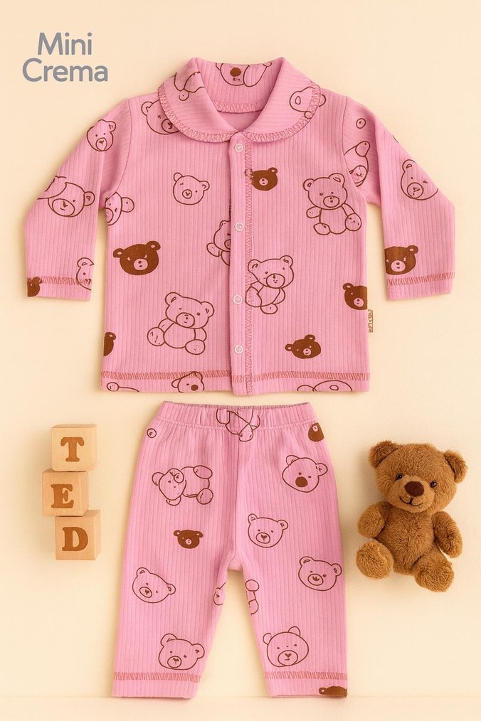 Renkli Baskılı Beyaz Bebek Takımı - Görsel 4