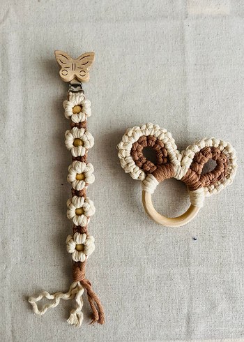 Bej Makrome Diş Kaşıyıcı ve Çıngırak Seti - Görsel 2