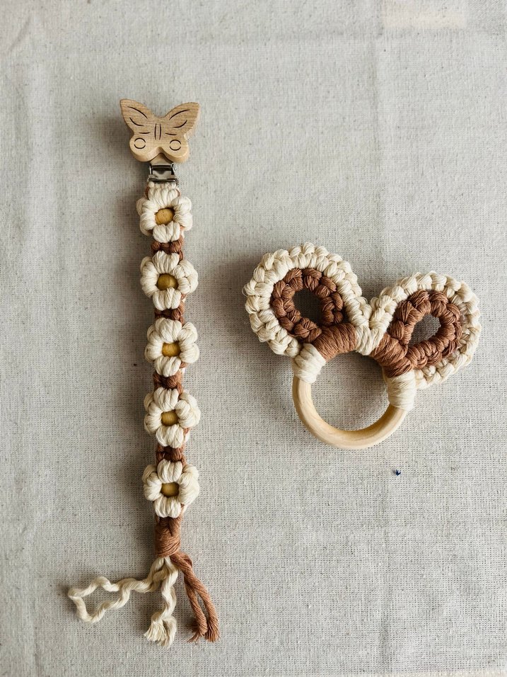 Bej Makrome Diş Kaşıyıcı ve Çıngırak Seti - Görsel 2