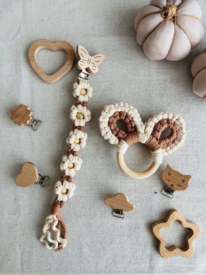 Bej Makrome Diş Kaşıyıcı ve Çıngırak Seti - Görsel 4