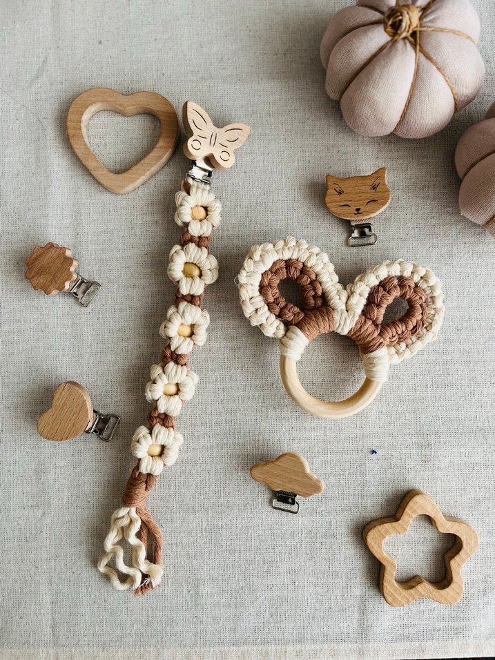 Bej Makrome Diş Kaşıyıcı ve Çıngırak Seti - Görsel 3