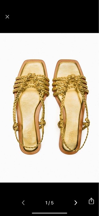 Zara örgü detaylı gold sandalet