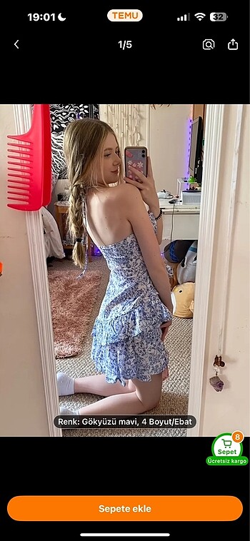 Sheinside Shein mavi mini elbise