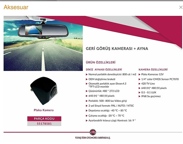 EGEA Geri Görüş Kameralı Dikiz Aynası