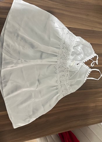 Beyaz Mini Saten İp Askılı Vintage Pijama Takımı - Görsel 2