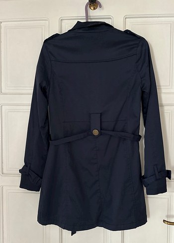 Düğmeli lacivert  Kadın Trençkot - Görsel 4