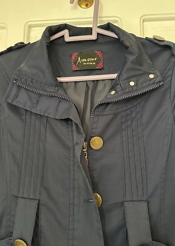 Düğmeli lacivert  Kadın Trençkot - Görsel 2