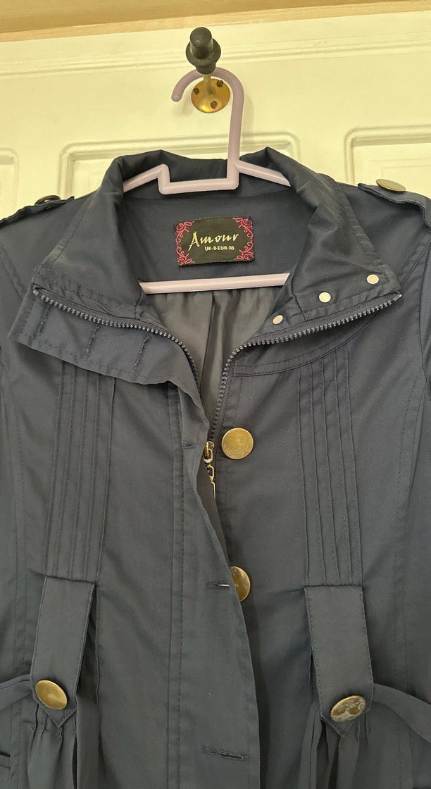 Düğmeli lacivert  Kadın Trençkot - Görsel 2